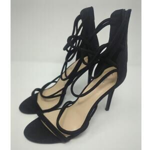 Qupid Black Faux Suede Platform Strappy Zip Heel Stiletto Heels Size 10